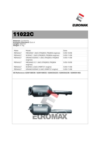 11022C | DPF Cord Euromax (Inc. Kit) suits Renault Scenic 1.9L - Image 2